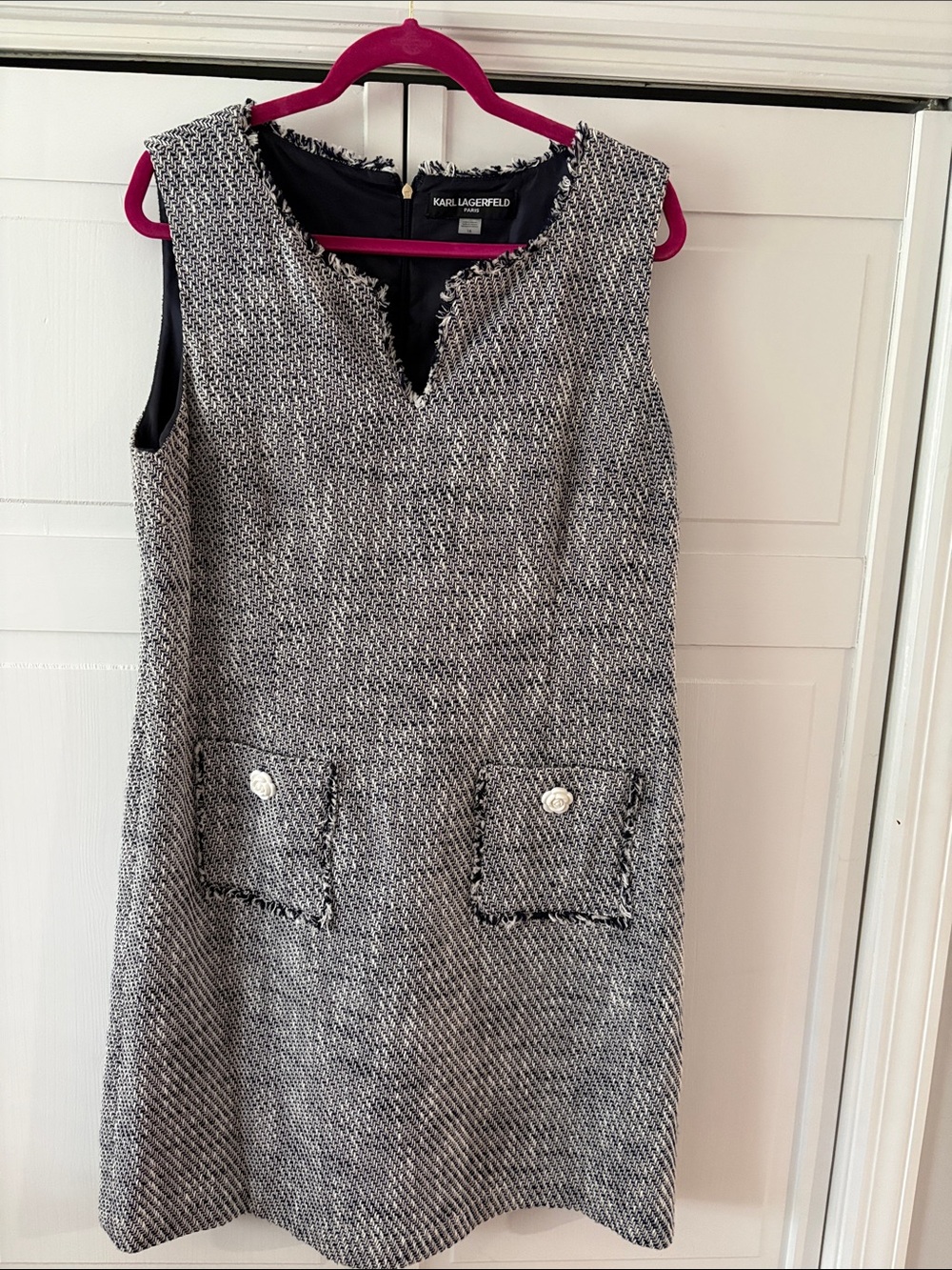 Karl Lagerfeld Blue and White Tweed Mini Dress